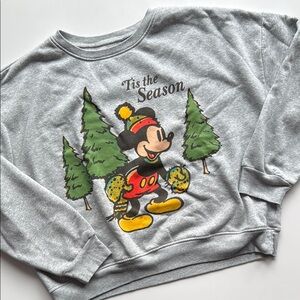 ‘Tis the Season Mickey Mouse Graphic Gray Sweatshirt Disney XXL